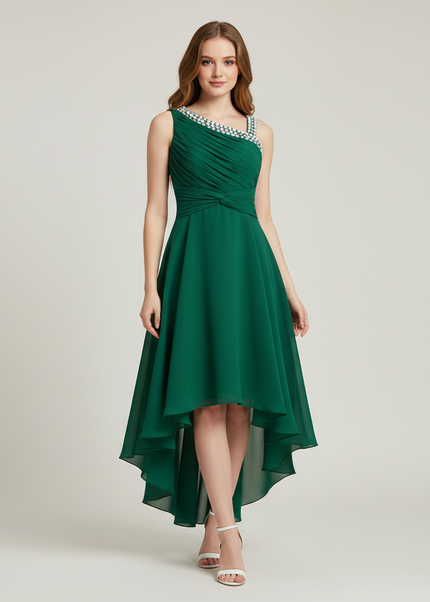 Jugendweihe Kleid Mintgruen Einschulter | Chiffon Kinder - Ansicht 1