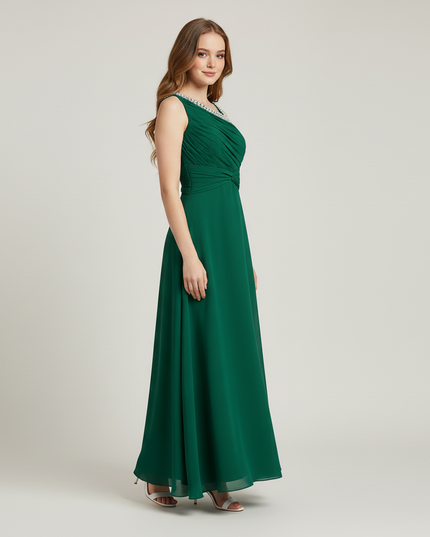 Jugendweihe Kleid Mintgruen Einschulter | Chiffon Kinder - Ansicht 3