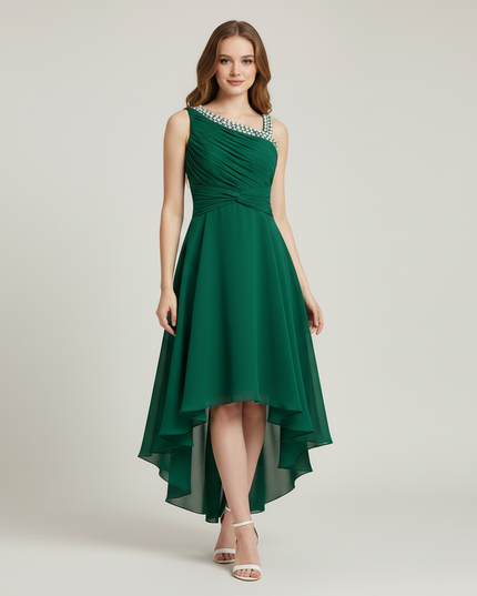 Jugendweihe Kleid Mintgruen Einschulter | Chiffon Kinder - Ansicht 5