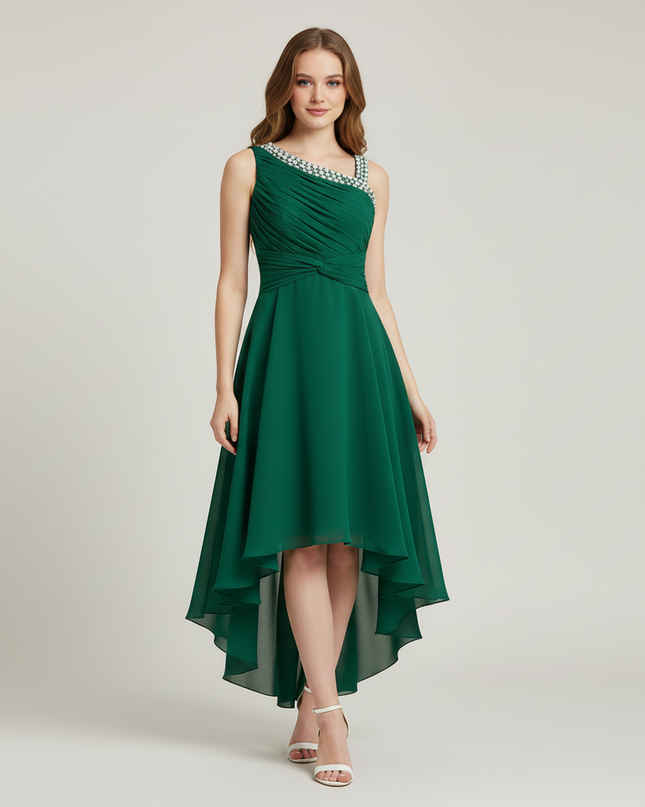 Jugendweihe Kleid Mintgruen Einschulter | Chiffon Kinder - Ansicht 5