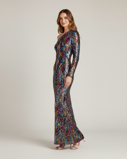 Jugendweihe Kleid Multicolor Pailletten Einschultrig Kinder - Ansicht 3