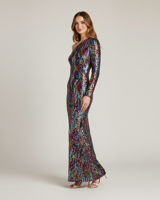 Jugendweihe Kleid Multicolor Pailletten Einschultrig Kinder - Ansicht 3