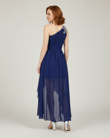 Jugendweihe Kleid Navy Blau Pailletten One-Shoulder - Ansicht 2
