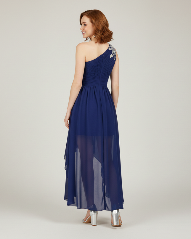 Jugendweihe Kleid Navy Blau Pailletten One-Shoulder - Ansicht 2