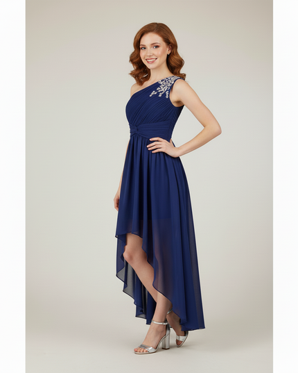 Jugendweihe Kleid Navy Blau Pailletten One-Shoulder - Ansicht 3