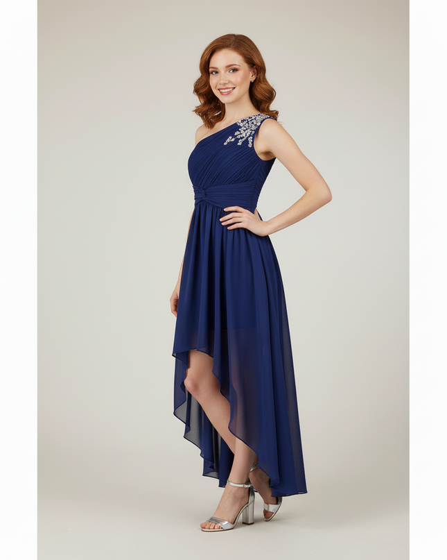 Jugendweihe Kleid Navy Blau Pailletten One-Shoulder - Ansicht 3