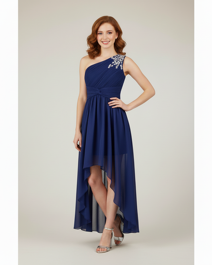 Jugendweihe Kleid Navy Blau Pailletten One-Shoulder - Ansicht 4