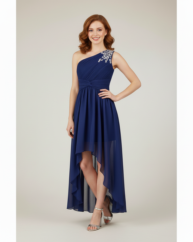 Jugendweihe Kleid Navy Blau Pailletten One-Shoulder - Ansicht 4