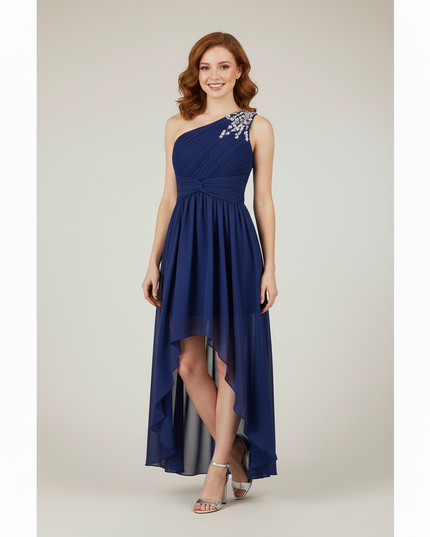 Jugendweihe Kleid Navy Blau Pailletten One-Shoulder - Ansicht 5