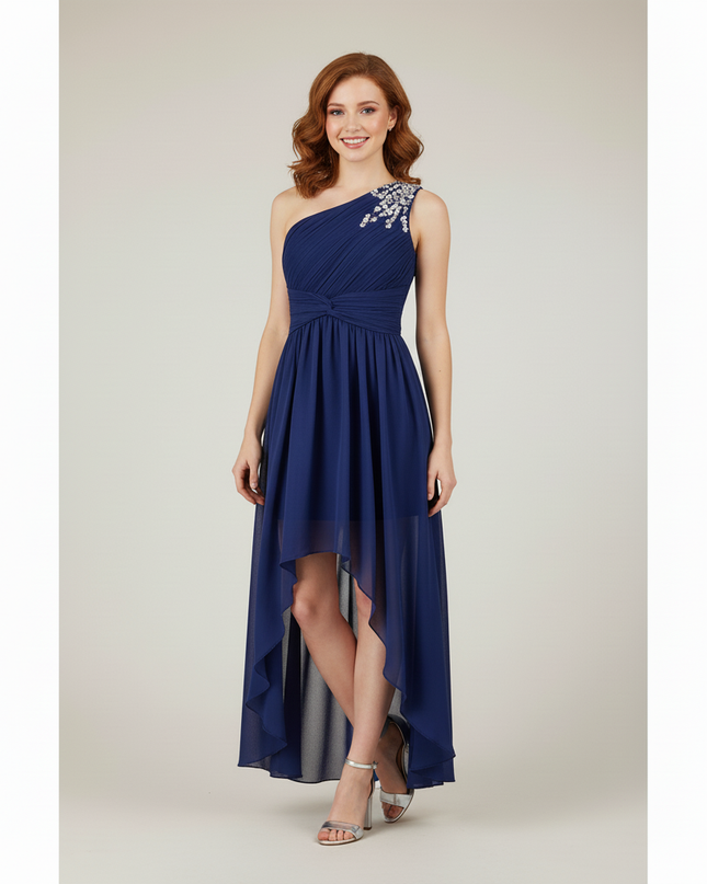 Jugendweihe Kleid Navy Blau Pailletten One-Shoulder - Ansicht 5