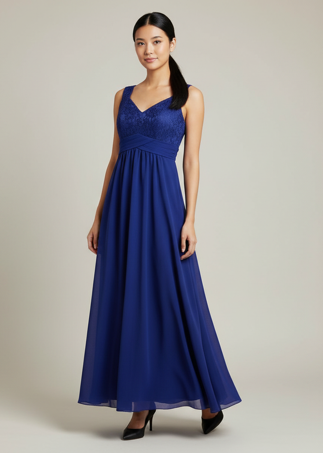 Jugendweihe Kleid Navy Blumen Spitze Lang Kinder - Ansicht 1