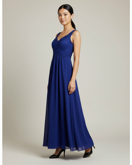 Jugendweihe Kleid Navy Blumen Spitze Lang Kinder - Ansicht 3