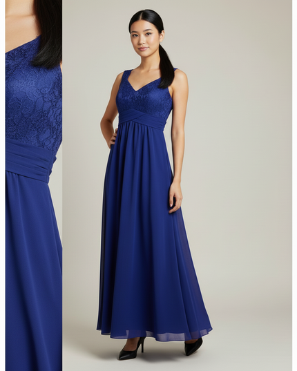 Jugendweihe Kleid Navy Blumen Spitze Lang Kinder - Ansicht 4