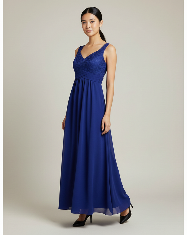 Jugendweihe Kleid Navy Blumen Spitze Lang Kinder - Ansicht 5