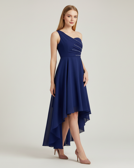 Jugendweihe Kleid Navy Einschulter Sequin Maxi Kinder - Ansicht 3