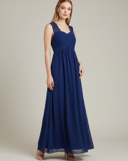 Jugendweihe Kleid Navy Floralspitze Chiffon Kinder - Ansicht 1