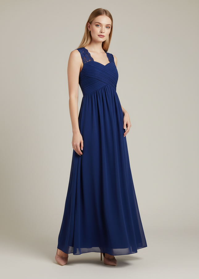 Jugendweihe Kleid Navy Floralspitze Chiffon Kinder - Ansicht 1