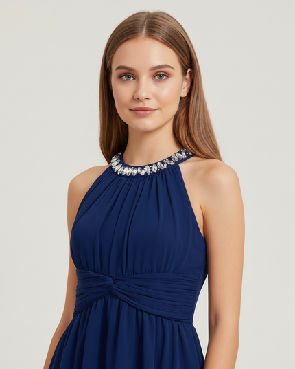 Jugendweihe Kleid Navy Halter Diamant Kinder - Ansicht 4