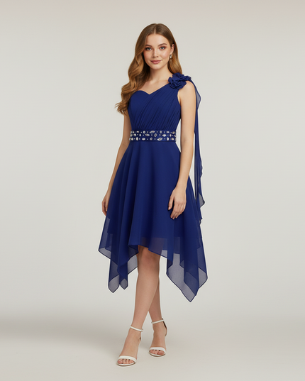 Jugendweihe Kleid Navy Ruched Halter Kinder - Ansicht 1
