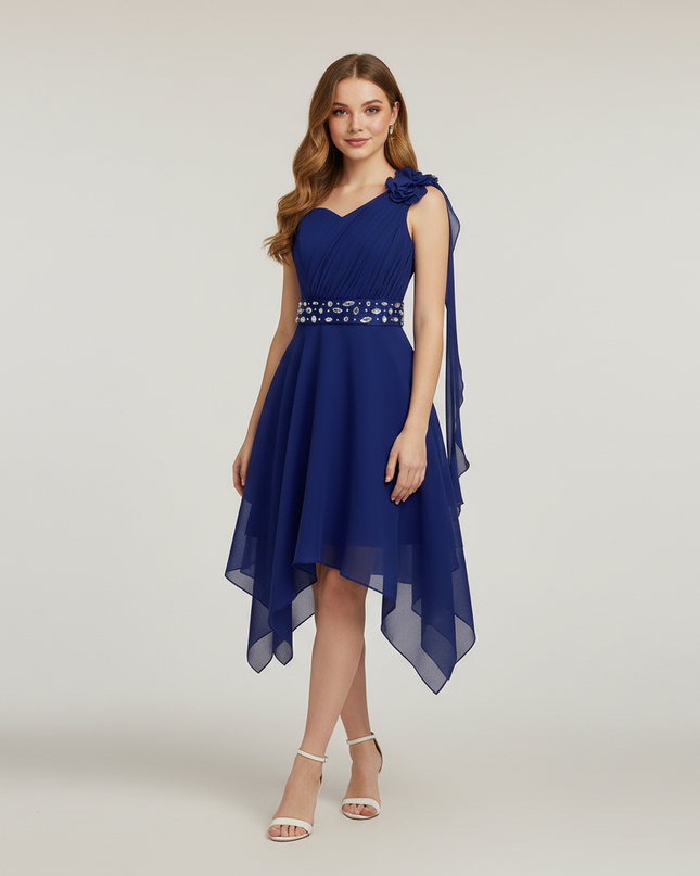 Jugendweihe Kleid Navy Ruched Halter Kinder - Ansicht 1