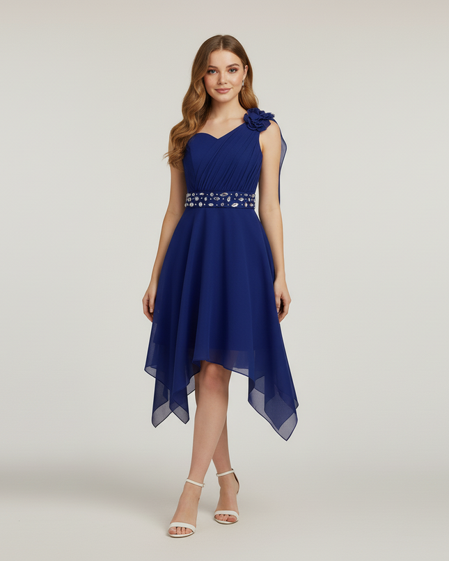 Jugendweihe Kleid Navy Ruched Halter Kinder - Ansicht 5