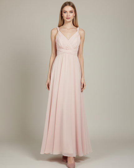 Jugendweihe Kleid Pfirsich Chiffon | Multiway Bodenlang - Ansicht 1