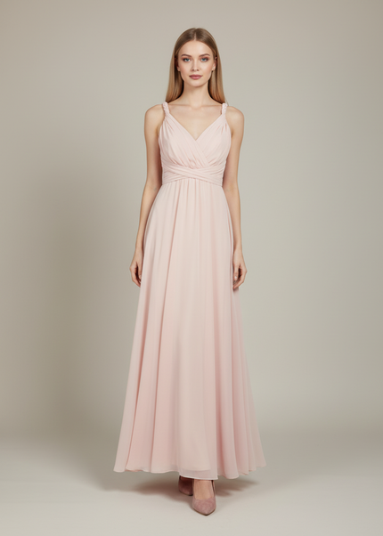 Jugendweihe Kleid Pfirsich Chiffon | Multiway Bodenlang - Ansicht 1