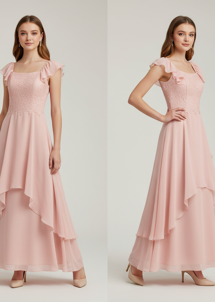 Jugendweihe Kleid Pfirsich Spitze | Chiffon Festkleid - Ansicht 1