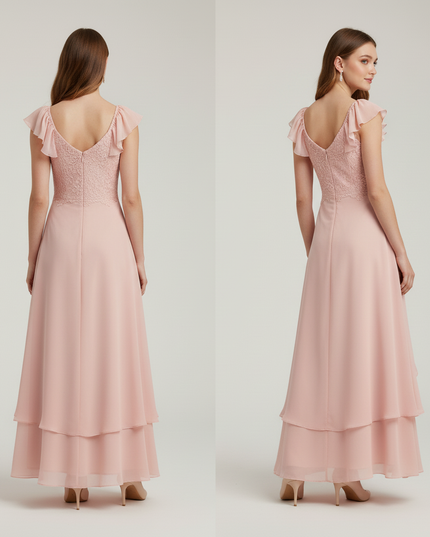 Jugendweihe Kleid Pfirsich Spitze | Chiffon Festkleid - Ansicht 2