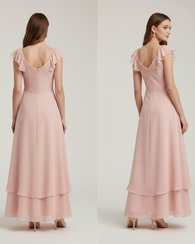 Jugendweihe Kleid Pfirsich Spitze | Chiffon Festkleid - Ansicht 2