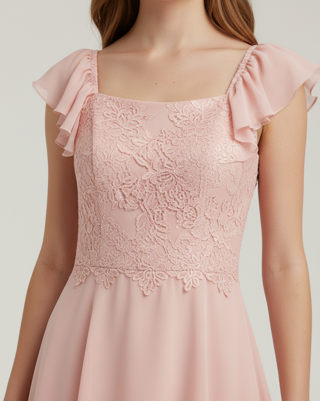 Jugendweihe Kleid Pfirsich Spitze | Chiffon Festkleid - Ansicht 4