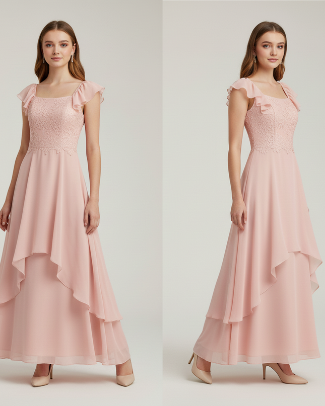 Jugendweihe Kleid Pfirsich Spitze | Chiffon Festkleid - Ansicht 5