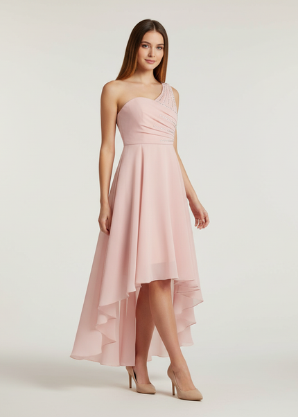 Jugendweihe Kleid Pink Asymmetrisch Einschultrig Chiffon - Ansicht 1
