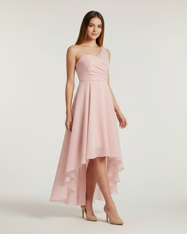 Jugendweihe Kleid Pink Asymmetrisch Einschultrig Chiffon - Ansicht 1