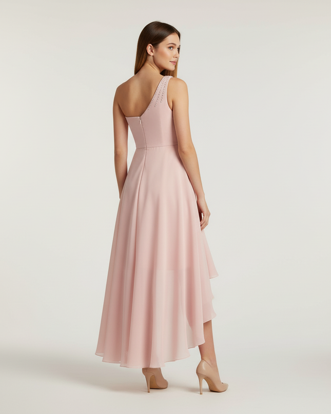 Jugendweihe Kleid Pink Asymmetrisch Einschultrig Chiffon - Ansicht 2