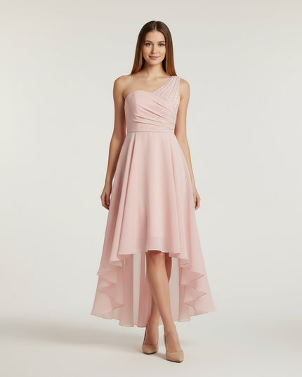 Jugendweihe Kleid Pink Asymmetrisch Einschultrig Chiffon - Ansicht 5