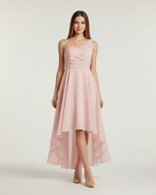 Jugendweihe Kleid Pink Asymmetrisch Einschultrig Chiffon - Ansicht 5