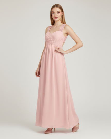 Jugendweihe Kleid Pink Blumen Spitze Chiffon Lang - Ansicht 1