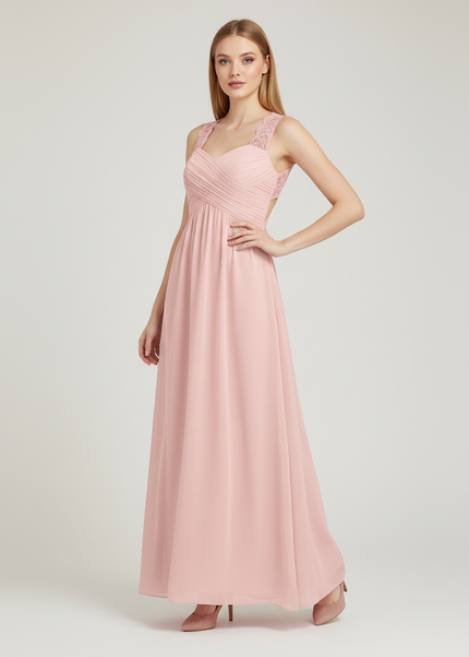Jugendweihe Kleid Pink Blumen Spitze Chiffon Lang - Ansicht 1