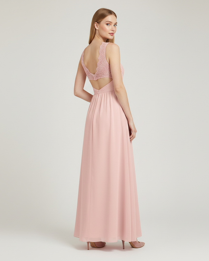 Jugendweihe Kleid Pink Blumen Spitze Chiffon Lang - Ansicht 2