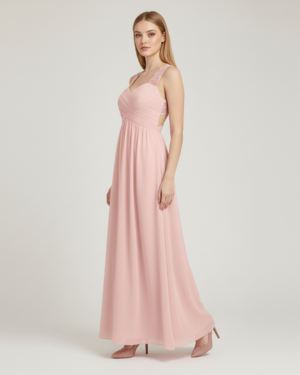 Jugendweihe Kleid Pink Blumen Spitze Chiffon Lang - Ansicht 3