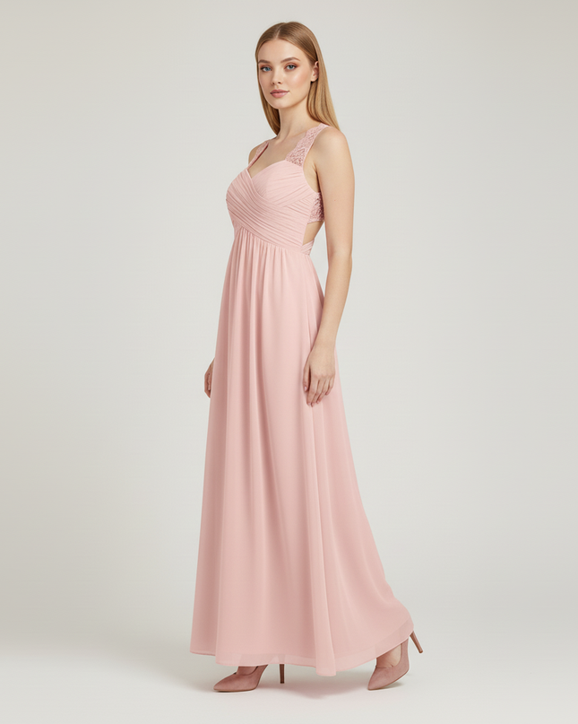 Jugendweihe Kleid Pink Blumen Spitze Chiffon Lang - Ansicht 3