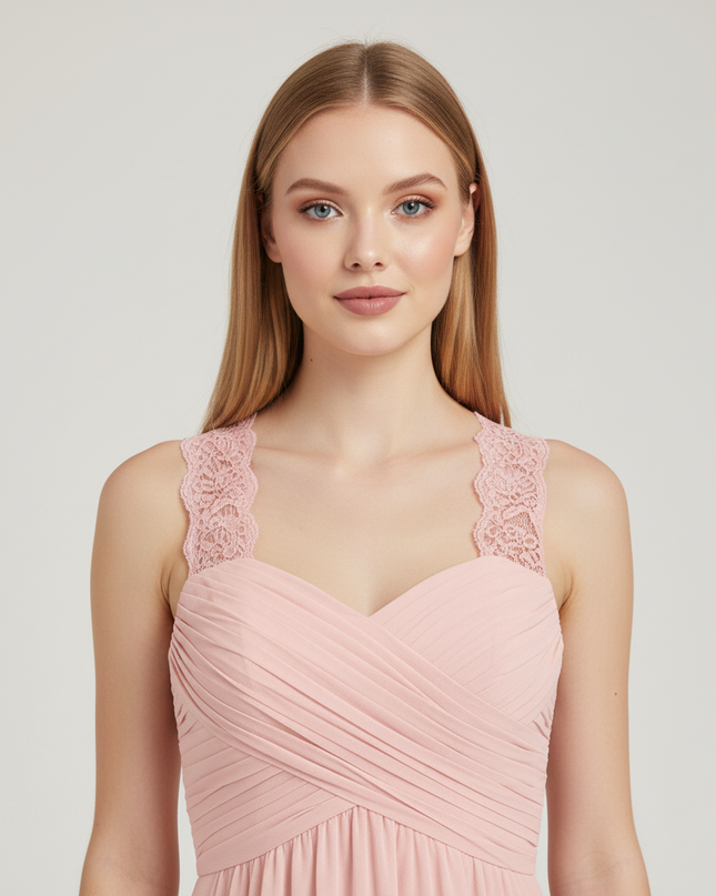 Jugendweihe Kleid Pink Blumen Spitze Chiffon Lang - Ansicht 4