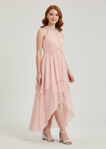 Jugendweihe Kleid Pink Chiffon Kinder - Halter Festkleid - Ansicht 1