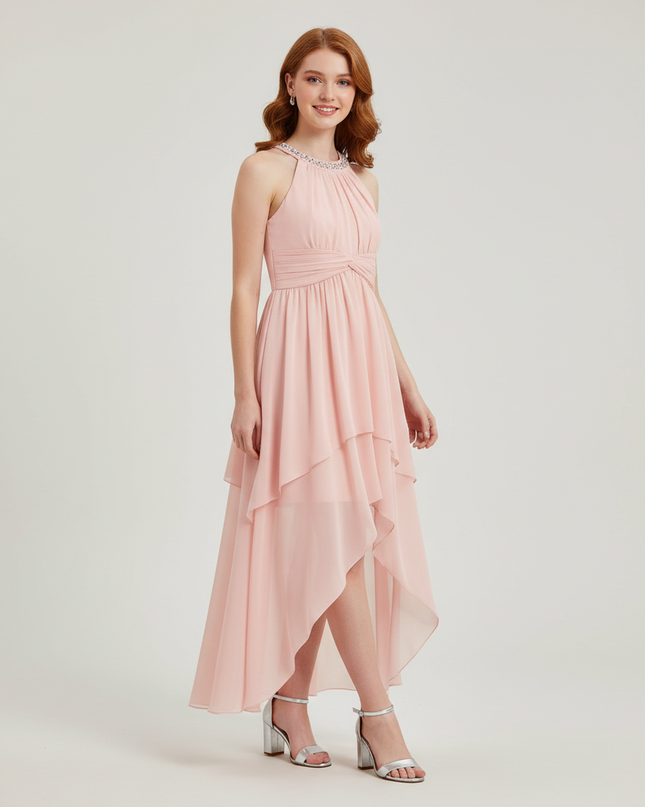 Jugendweihe Kleid Pink Chiffon Kinder - Halter Festkleid - Ansicht 1