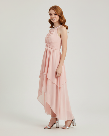 Jugendweihe Kleid Pink Chiffon Kinder - Halter Festkleid - Ansicht 3