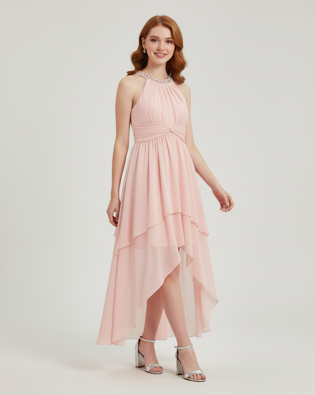 Jugendweihe Kleid Pink Chiffon Kinder - Halter Festkleid - Ansicht 5