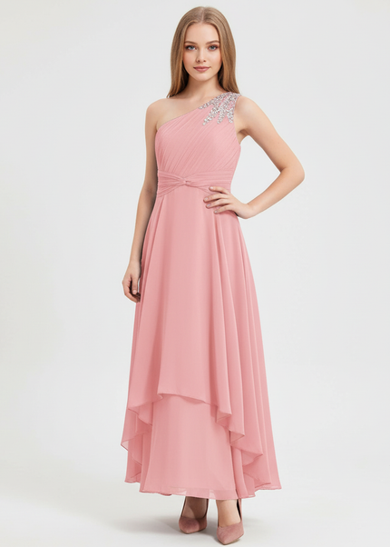 Jugendweihe Kleid pink einschultrig gerafft festlich - Ansicht 1