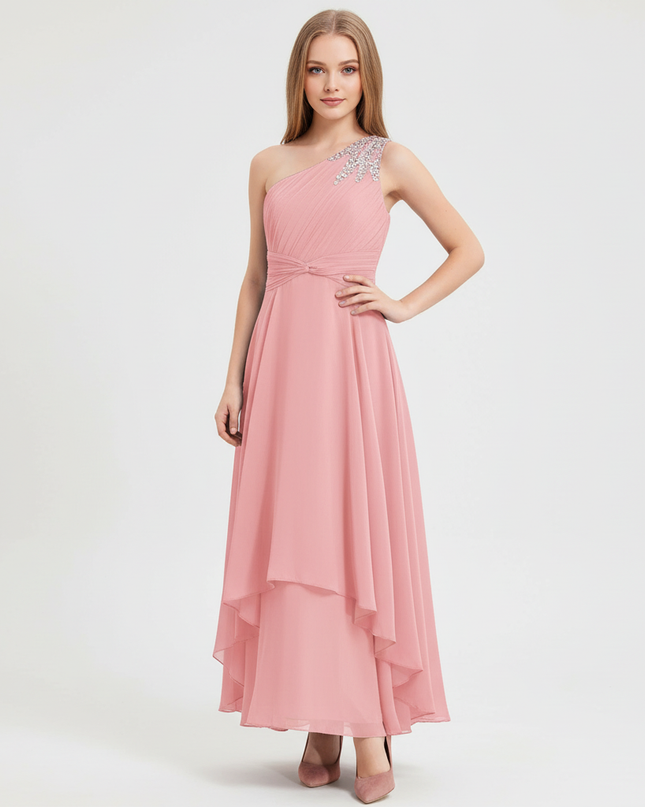 Jugendweihe Kleid pink einschultrig gerafft festlich - Ansicht 1