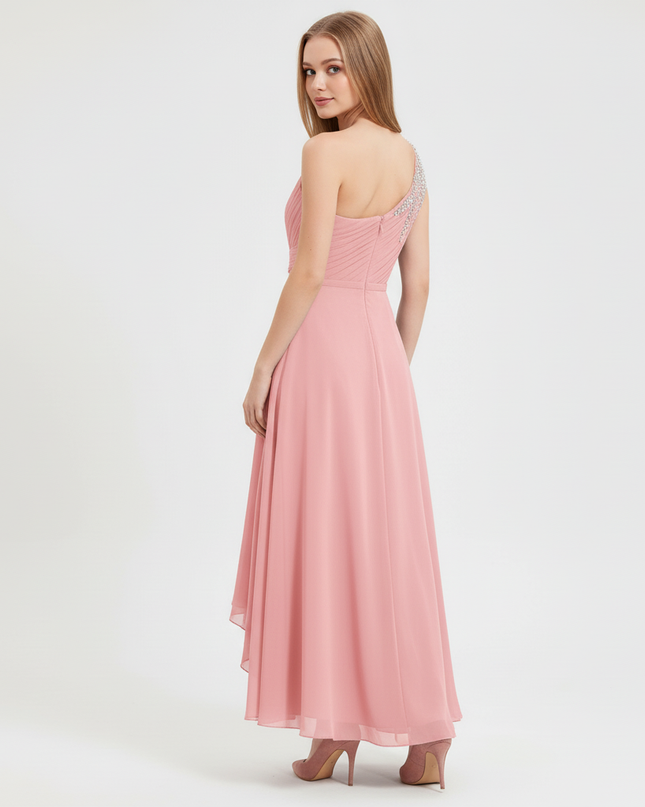 Jugendweihe Kleid pink einschultrig gerafft festlich - Ansicht 2